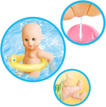 Load image into Gallery viewer, 12” Interactive Swimming Baby Doll Bath Time Bathing and Swim Play Set with Toy Rubber Ring Soap Kids Toys Prefect Christmas Gift
