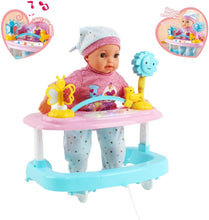 Load image into Gallery viewer, 14" 11 Piece Baby Doll and Push along Walker Play Set with Removable Clothes 12 Sounds Light Functions Kids Toys Prefect Christmas Gift