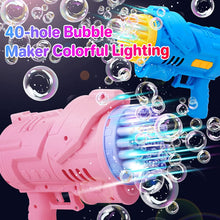 Load image into Gallery viewer, 40 Holes Bubble Machine Gun Blue Bubble Gun w/ Lights Bubble Solution for Kids Adults Summer Toy Gift for Outdoor Indoor Birthday Party