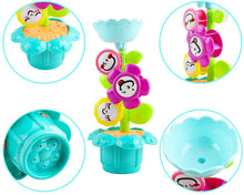 Load image into Gallery viewer, Kids Bathtime Fun Flower Sprinkler Toy with Watering Can Waterwheel Colored Stacking Cups Wind-Up Animal Bath Toys Mesh Bath Toy Storage Bag
