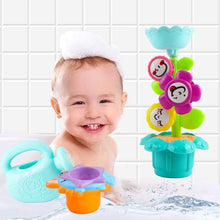 Load image into Gallery viewer, Kids Bathtime Fun Flower Sprinkler Toy with Watering Can Waterwheel Colored Stacking Cups Wind-Up Animal Bath Toys Mesh Bath Toy Storage Bag