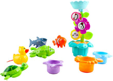 Load image into Gallery viewer, Kids Bathtime Fun Flower Sprinkler Toy with Watering Can Waterwheel Colored Stacking Cups Wind-Up Animal Bath Toys Mesh Bath Toy Storage Bag