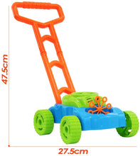 Load image into Gallery viewer, 2-in-1 Super Bubble Push along Lawnmower Toy Machine Boomerangs and UFO Flyers for Indoor and Outdoor Use–Great Christmas Gift for Kids