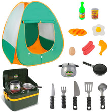 Load image into Gallery viewer, Pretend Play Camp Set Survival Kit with Large Tent and a Mini Portable Kitchen Oven Indoor and Outdoor Toy for Children
