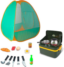 Load image into Gallery viewer, Pretend Play Camp Set Survival Kit with Large Tent and a Mini Portable Kitchen Oven Indoor and Outdoor Toy for Children