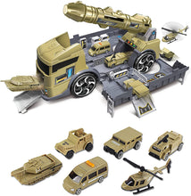 Load image into Gallery viewer, 2-in-1 Transporter and Garage Military Play Set Collectible Military Vehicles with Ramp kids Toys Prefect Birthday Christmas Gift