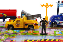 Load image into Gallery viewer, Deluxe 55-Piece Kids Commercial Airport Play Set in Storage Bucket with Toy Airplanes, Play Vehicles, Police Figures, and Accessories