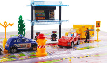 Load image into Gallery viewer, Deluxe 55-Piece Kids Commercial Airport Play Set in Storage Bucket with Toy Airplanes, Play Vehicles, Police Figures, and Accessories