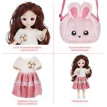Load image into Gallery viewer, Baby Doll with The Tote Bag Playset Including 11.5" Doll Plush Fashion Outfits Brooch Adjustable Strap Fluffy Bunny Handbags for Kids