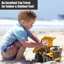 Load image into Gallery viewer, 1:18 Construction Toy Car 6 Channel Remote Control Truck Fully Functional Die Cast RC Dumper Truck with LED Light Sound Toys for Kids