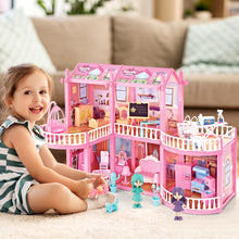Load image into Gallery viewer, Dollhouse with 6 Doll, Dream House for Girls, Kids Pink Story Princess Castle Dolls House Playset with Furniture Accessories for Girls Boys