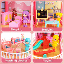 Load image into Gallery viewer, Dollhouse with 6 Doll, Dream House for Girls, Kids Pink Story Princess Castle Dolls House Playset with Furniture Accessories for Girls Boys