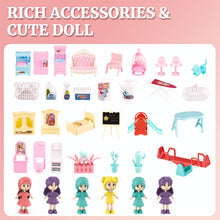 Load image into Gallery viewer, Dollhouse with 6 Doll, Dream House for Girls, Kids Pink Story Princess Castle Dolls House Playset with Furniture Accessories for Girls Boys