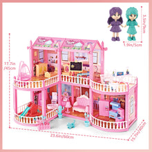 Load image into Gallery viewer, Dollhouse with 6 Doll, Dream House for Girls, Kids Pink Story Princess Castle Dolls House Playset with Furniture Accessories for Girls Boys