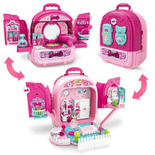 Load image into Gallery viewer, 3-In-1 Pink Portable Doll House Princess Beauty Table Play Set w/ Accessories Carry Case/Backpack for Kids Perfect for Christmas Birthdays