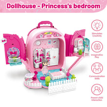 Load image into Gallery viewer, 3-In-1 Pink Portable Doll House Princess Beauty Table Play Set w/ Accessories Carry Case/Backpack for Kids Perfect for Christmas Birthdays