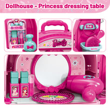 Load image into Gallery viewer, 3-In-1 Pink Portable Doll House Princess Beauty Table Play Set w/ Accessories Carry Case/Backpack for Kids Perfect for Christmas Birthdays