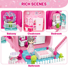 Load image into Gallery viewer, 3-In-1 Pink Portable Doll House Princess Beauty Table Play Set w/ Accessories Carry Case/Backpack for Kids Perfect for Christmas Birthdays