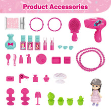 Load image into Gallery viewer, 3-In-1 Pink Portable Doll House Princess Beauty Table Play Set w/ Accessories Carry Case/Backpack for Kids Perfect for Christmas Birthdays
