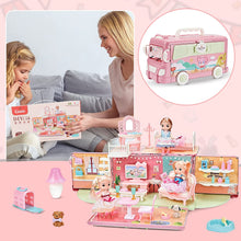 Load image into Gallery viewer, Portable Dollhouse Playset DIY Pretend Portable Caravan Camper Bus Doll Play House Furniture Toy Bedroom Set Family Toys For 3+ Kids