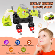 Load image into Gallery viewer, Kids Educational DIY Assembly Farm Truck Toy with 4 Vehicles and Screwdriver to Assemble - Green