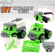 Load image into Gallery viewer, Kids Educational DIY Assembly Sanitation Truck Toy with 4 Vehicles and Screwdriver to Assemble - Green