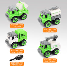 Load image into Gallery viewer, Kids Educational DIY Assembly Sanitation Truck Toy with 4 Vehicles and Screwdriver to Assemble - Green