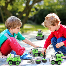Load image into Gallery viewer, Kids Educational DIY Assembly Sanitation Truck Toy with 4 Vehicles and Screwdriver to Assemble - Green