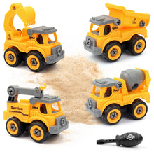 Load image into Gallery viewer, Kids Educational DIY Assembly Construction Truck Toy with 4 Vehicles and Screwdriver to Assemble - Yellow