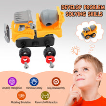 Load image into Gallery viewer, Kids Educational DIY Assembly Construction Truck Toy with 4 Vehicles and Screwdriver to Assemble - Yellow