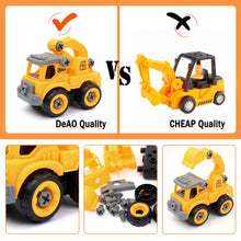 Load image into Gallery viewer, Kids Educational DIY Assembly Construction Truck Toy with 4 Vehicles and Screwdriver to Assemble - Yellow