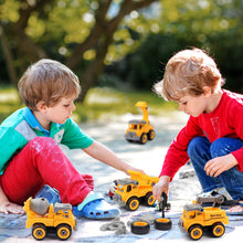 Load image into Gallery viewer, Kids Educational DIY Assembly Construction Truck Toy with 4 Vehicles and Screwdriver to Assemble - Yellow