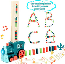 Load image into Gallery viewer, Automatic Domino Laying Electric Train Toy Set with 60Pcs Domino Blocks Sound and Light Kids Stacking Toys Game(Blue)
