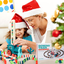 Load image into Gallery viewer, Automatic Domino Laying Electric Train Toy Set with 60Pcs Domino Blocks Sound and Light Kids Stacking Toys Game(Blue)