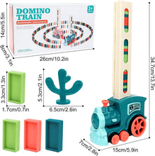 Load image into Gallery viewer, Automatic Domino Laying Electric Train Toy Set with 60Pcs Domino Blocks Sound and Light Kids Stacking Toys Game(Blue)