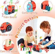 Load image into Gallery viewer, Automatic Domino Laying Electric Train Toy Set with 60Pcs Domino Blocks Sound and Light Kids Stacking Toys Domino Game for Kids (Pink)