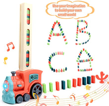 Load image into Gallery viewer, Automatic Domino Laying Electric Train Toy Set with 60Pcs Domino Blocks Sound and Light Kids Stacking Toys Domino Game for Kids (Pink)