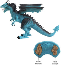 Load image into Gallery viewer, Remote Control Dinosaur Toy with Walking Simulated Roaring Fire Breathing Effect and Head-Shaking Functions for Kids 3 Mini Dino Figures