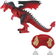 Load image into Gallery viewer, Remote Control Dinosaur Toy with Walking Simulated Roaring Fire Breathing Effect and Head-Shaking Functions for Kids 3 Mini Dino Figures Red