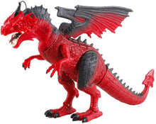 Load image into Gallery viewer, Remote Control Dinosaur Toy with Walking Simulated Roaring Fire Breathing Effect and Head-Shaking Functions for Kids 3 Mini Dino Figures Red