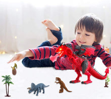 Load image into Gallery viewer, Remote Control Dinosaur Toy with Walking Simulated Roaring Fire Breathing Effect and Head-Shaking Functions for Kids 3 Mini Dino Figures Red