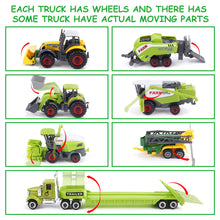 Load image into Gallery viewer, 31 Pieces Die Cast Model Machinery DIY Farm Tractor Vehicle Carriage Trucks and Storage Box Toy Farm Animals Detachable Tractor for Kids