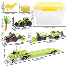 Load image into Gallery viewer, 31 Pieces Die Cast Model Machinery DIY Farm Tractor Vehicle Carriage Trucks and Storage Box Toy Farm Animals Detachable Tractor for Kids