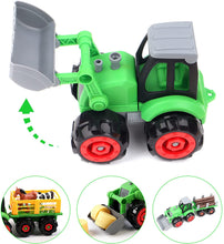 Load image into Gallery viewer, Farm Yard Fun Assembling and Disassembling Farm Vehicle Set of Tractor Trailers Construction Playset 28 Pieces Storage Box and Screwdriver
