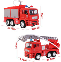 Load image into Gallery viewer, Fire Rescue Trucks Play Set with Removable Accessories Water Hose Lights and Sounds  Early Education Toy Car for Kids (2 Pack)
