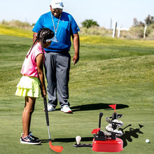 Load image into Gallery viewer, Beginners Golf Training Play Set with Club, Play Balls and Foot Pedal Base Included - Great Indoor and Outdoor Fun Activity for Kids