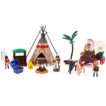 Load image into Gallery viewer, Deluxe Wild West Action Figures Play Set Including Horse Cart, Animals and Tipi with Light, Music and Variety of Accessories