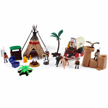 Load image into Gallery viewer, Deluxe Wild West Action Figures Play Set Including Horse Cart, Animals and Tipi with Light, Music and Variety of Accessories
