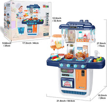 Load image into Gallery viewer, ‘My Little Chef’ Miniature Kitchen Play Set with 34 Accessories, Induction Hob, Water, Light and Sound Features (BLUE)