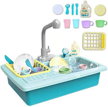 Load image into Gallery viewer, Kids Pretend Kitchen Sink Toys with Running Water and Kitchen Accessories Included, Educational Gifts for Kids- Blue